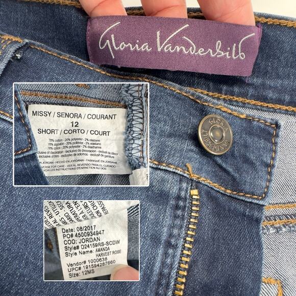 Gloria Vanderbilt Amanda High Rise Ankle Jeans 12 Short Floral Embroidered - Picture 8 of 12